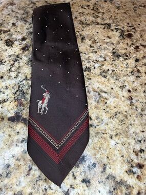 Guy Laroche Brown Silk Tie with Red and White Accents